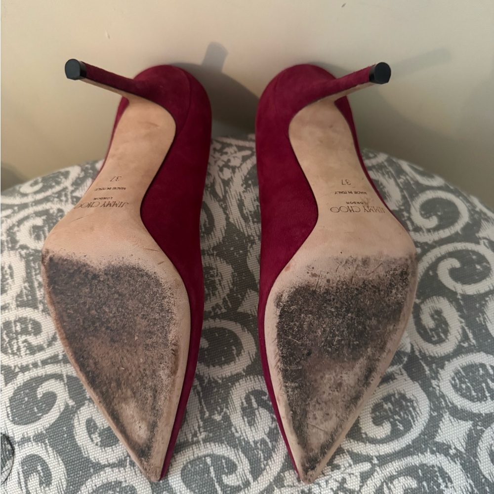 Jimmy Choo Burgundy Suede Heels - Picture 4 of 5